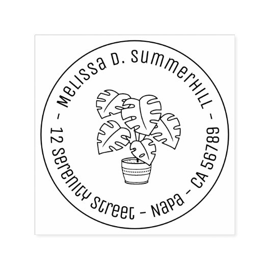 Monstera Houseplant Rond Adres Zelfinktende Stempel (Design)