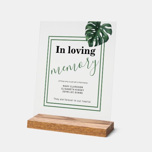 Monstera In liefdevolle herinnering Huwelijk Acryl Acryl Bord (Hoek)