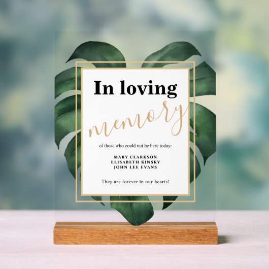 Monstera In liefdevolle herinnering Huwelijk Acryl Bord (Neutraal)