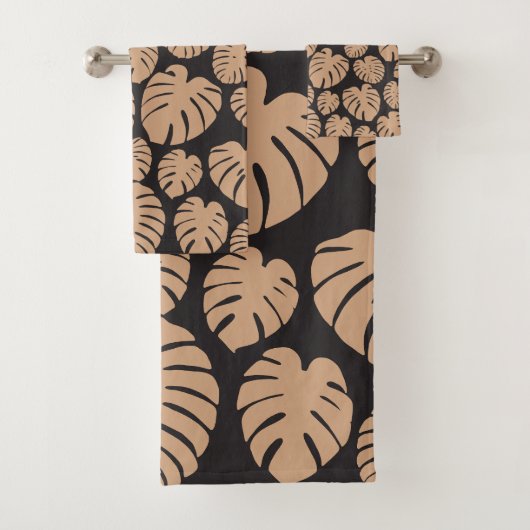 Monstera in Tan en Zwart Bad Handdoek (Insitu)