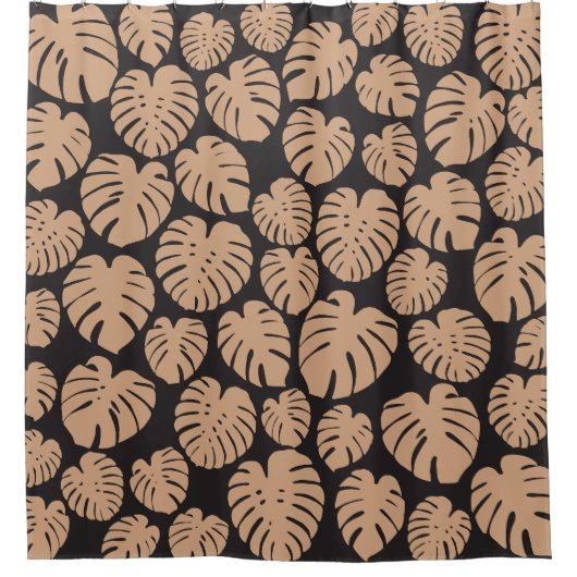 Monstera in Tan en Zwart Douchegordijn (Voorkant)