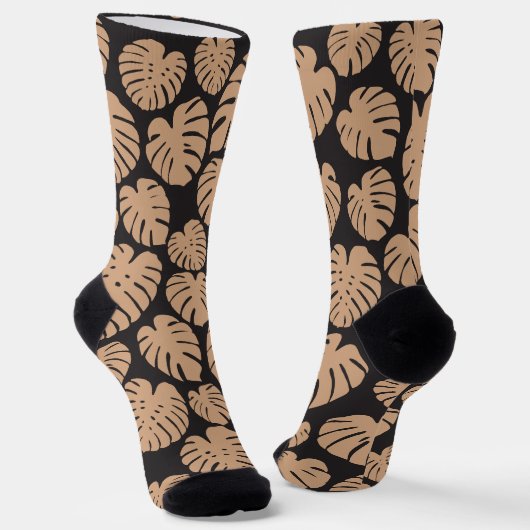 Monstera in Tan en Zwart Sokken (Gebogen)