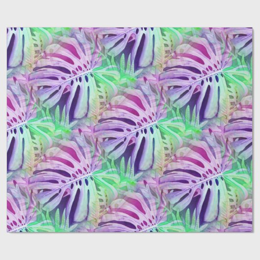 Monstera kleurrijke tropische bladeren cadeaupapier (Vlak)
