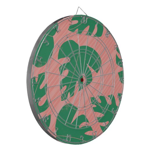 Monstera laat Abstracte streekpatroon achter Dartbord (Voorkant Links)
