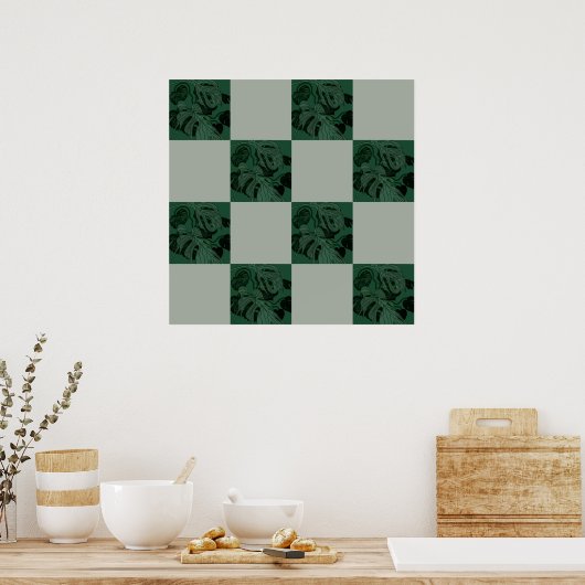 Monstera laat geruit patroon poster (Keuken)