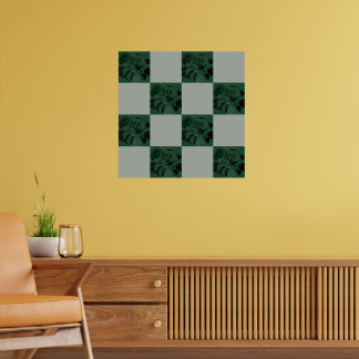 Monstera laat geruit patroon poster