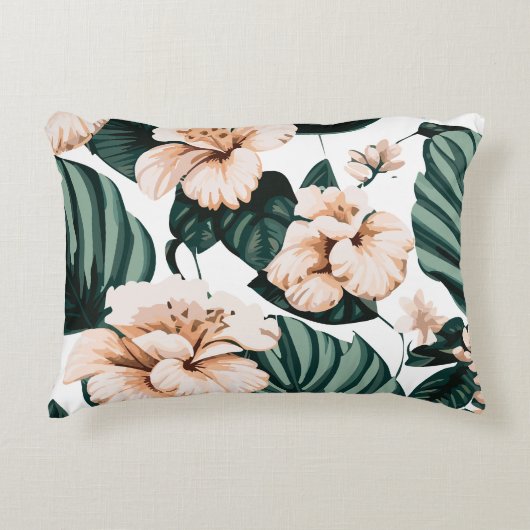 Monstera laat hibiscus achter accent kussen (Voorkant)