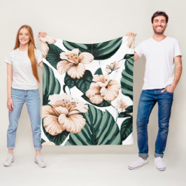 Monstera laat hibiscus achter fleece deken