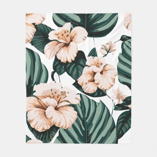 Monstera laat hibiscus achter fleece deken (Voorkant)