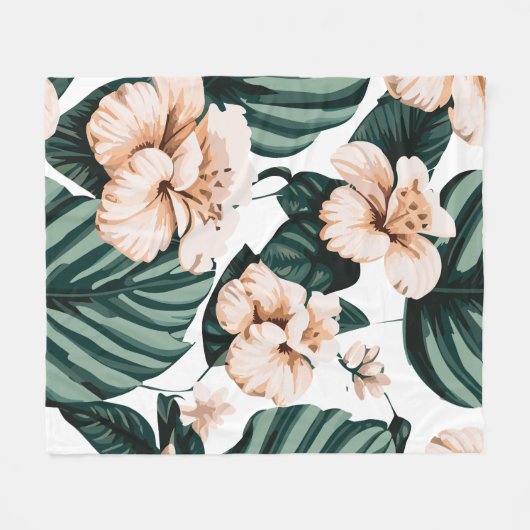 Monstera laat hibiscus achter fleece deken (Voorkant (Horizontaal))