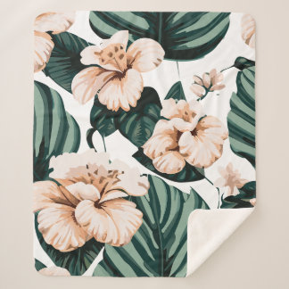 Monstera laat hibiscus achter sherpa deken