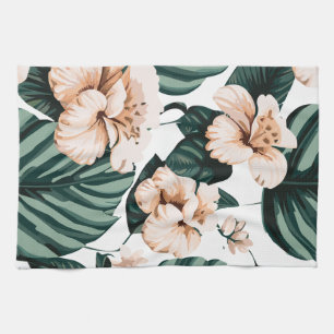 Monstera laat hibiscus achter theedoek