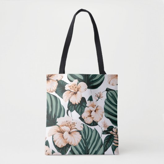 Monstera laat hibiscus achter tote bag (Voorkant)