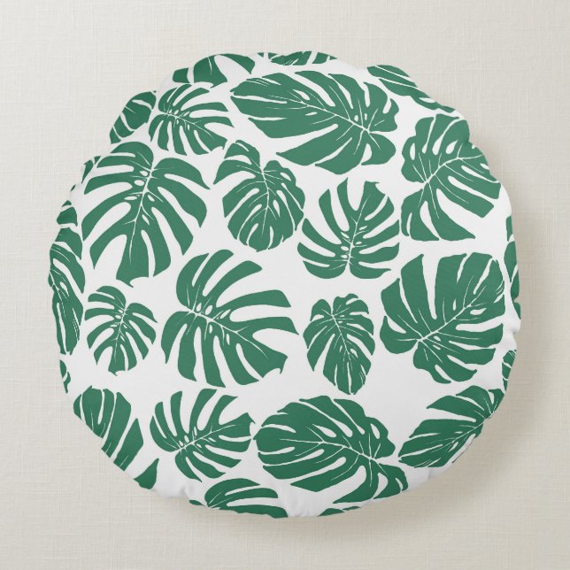 Monstera laat naadloos, decoratief patroon achter. rond kussen (Voorkant)