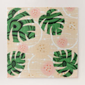 Monstera laat roze bladeren. legpuzzel (Horizontaal)