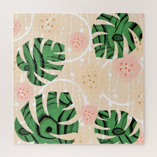 Monstera laat roze bladeren. legpuzzel (Verticaal)