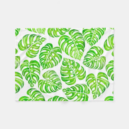 Monstera laat waterverf fleece deken (Voorkant (Horizontaal))