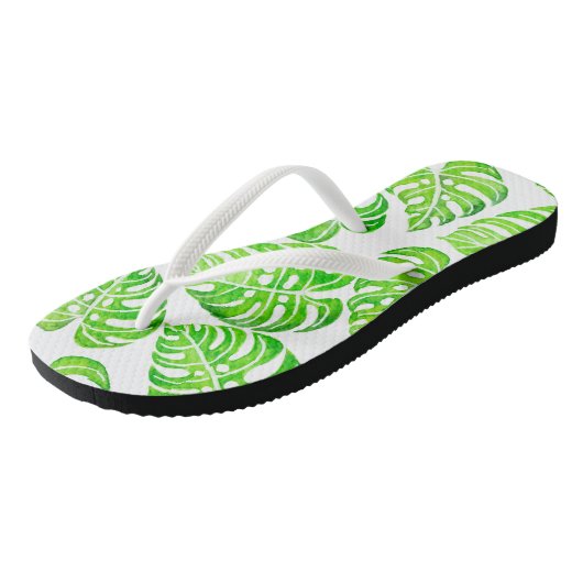Monstera laat waterverf teenslippers (Schuin)