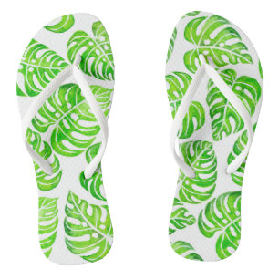 Monstera laat waterverf teenslippers