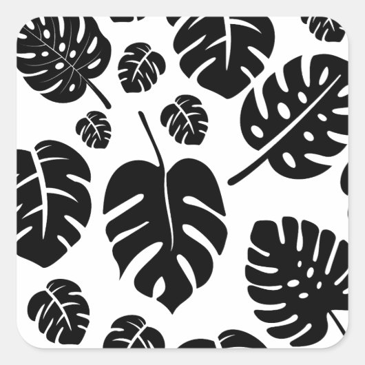 Monstera laat zwart-wit minimalistisch patroon vierkante sticker (Voorkant)