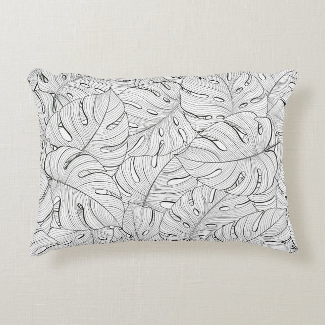 Monstera laat zwart wit patroon accent kussen (Voorkant)