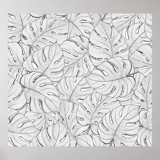 Monstera laat zwart wit patroon poster (Voorkant)