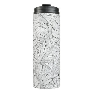 Monstera laat zwart wit patroon thermosbeker