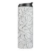Monstera laat zwart wit patroon thermosbeker (Gedraaid links)