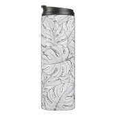 Monstera laat zwart wit patroon thermosbeker (Geroteerd rechts)