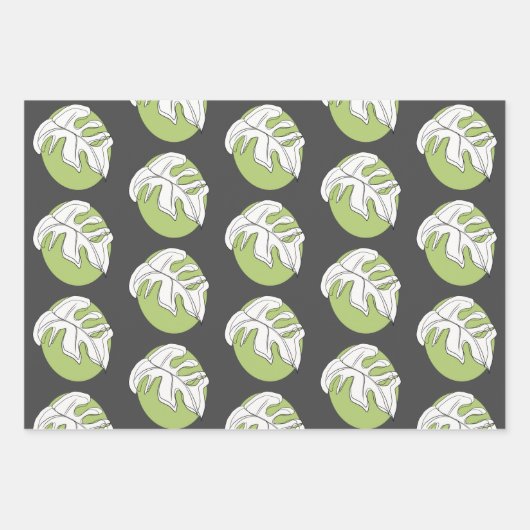 Monstera Leaf Abstract Plant Illustratie grijs Inpakpapier Vel (Voorkant 3)
