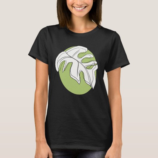 Monstera Leaf Abstract Plant Illustratie Groen T-shirt (Voorkant)