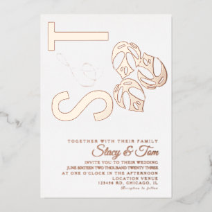 Monstera Leaf Ampersand Wedding geperst Folie Uitnodiging
