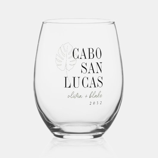 Monstera Leaf Bestemming Trouwgunst Wijnglas Zonder Voet (Voorkant)