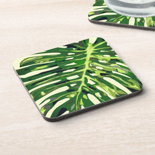 Monstera Leaf Beverage Coaster Leaves Green Bier Onderzetter (Linkerzijde)