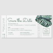 Monstera Leaf Boarding Pass Magnet Save the Date (Voorkant)