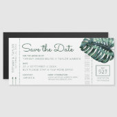 Monstera Leaf Boarding Pass Magnet Save the Date Magnetische Uitnodiging (Voorkant / Achterkant)