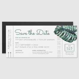 Monstera Leaf Boarding Pass Magnet Save the Date Magnetische Uitnodiging