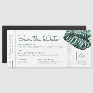 Monstera Leaf Boarding Pass Magnet Save the Date Magnetische Uitnodiging