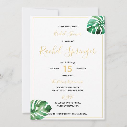 Monstera Leaf Bridal Shower Kaart (Voorkant)