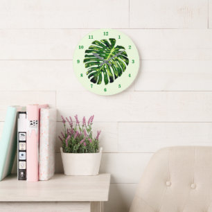 Monstera Leaf Clock Green Natuur - Uw kleuren Grote Klok