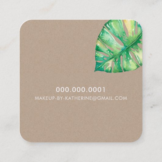 MONSTERA LEAF eco beschilderd modern waterverf kra Vierkante Visitekaartje (Achterkant)