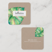 MONSTERA LEAF eco beschilderd modern waterverf kra Vierkante Visitekaartje (Voorkant / Achterkant)