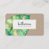 MONSTERA LEAF eco beschilderd modern waterverf kra Visitekaartje (Voorkant)