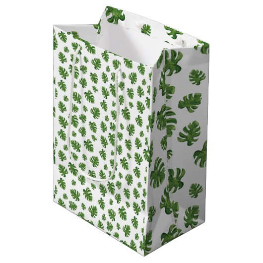 Monstera Leaf Gift Bag Medium Cadeauzakje (Voorkant Gekanteld)