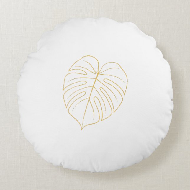 Monstera Leaf Gold Design.  Rond Kussen (Voorkant)