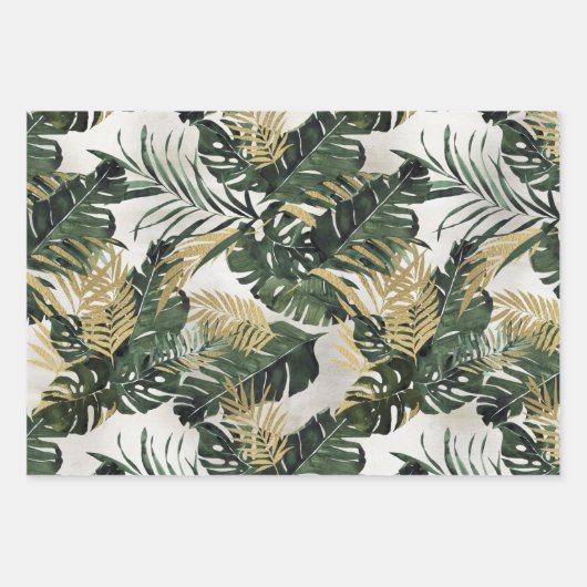 Monstera Leaf & Gold Majesty Palm Leaf Greenery Inpakpapier Vel (Voorkant 2)