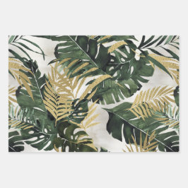 Monstera Leaf & Gold Majesty Palm Leaf Greenery Inpakpapier Vel