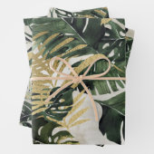 Monstera Leaf & Gold Majesty Palm Leaf Greenery Inpakpapier Vel (In situ)