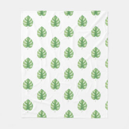 Monstera Leaf Green Design. Fleece Deken