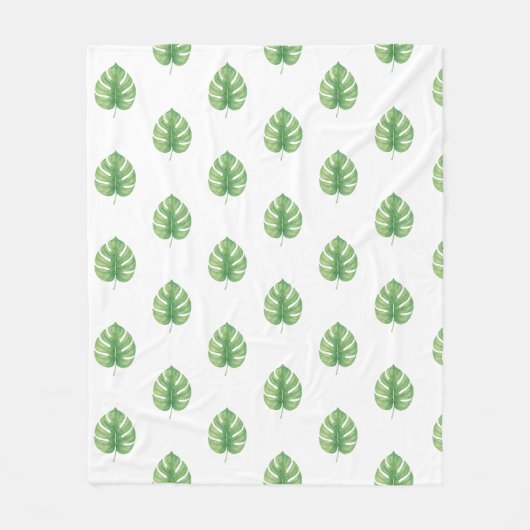 Monstera Leaf Green Design.  Fleece Deken (Voorkant)
